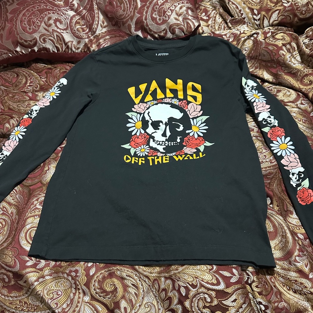 Vans Black Tee with Skull and Floral Design